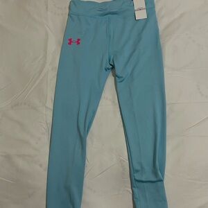 Under Armour Kids' Light Blue Leggings with Pink Logo Girls Size 6 New